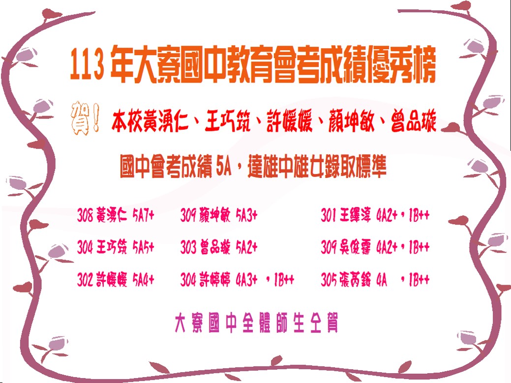 113年會考成績優秀榜